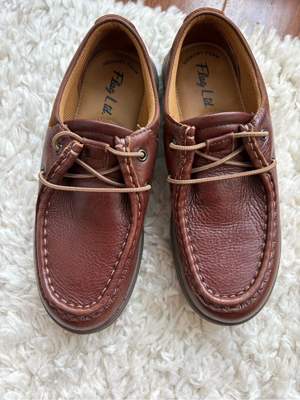 Little Boy’s Brown Leather Memory Foam Boat Shoes - NEW never worn!